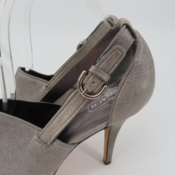 Coach ASHTON Women 9 Shimmer Gray Leather Peep Toe Platform Stiletto Heels Shoes - Picture 6 of 15